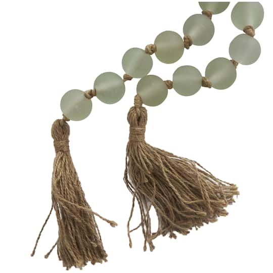 45" Handmade Round Frosted Glass Bead Garland with Tassels & Knotted Jute